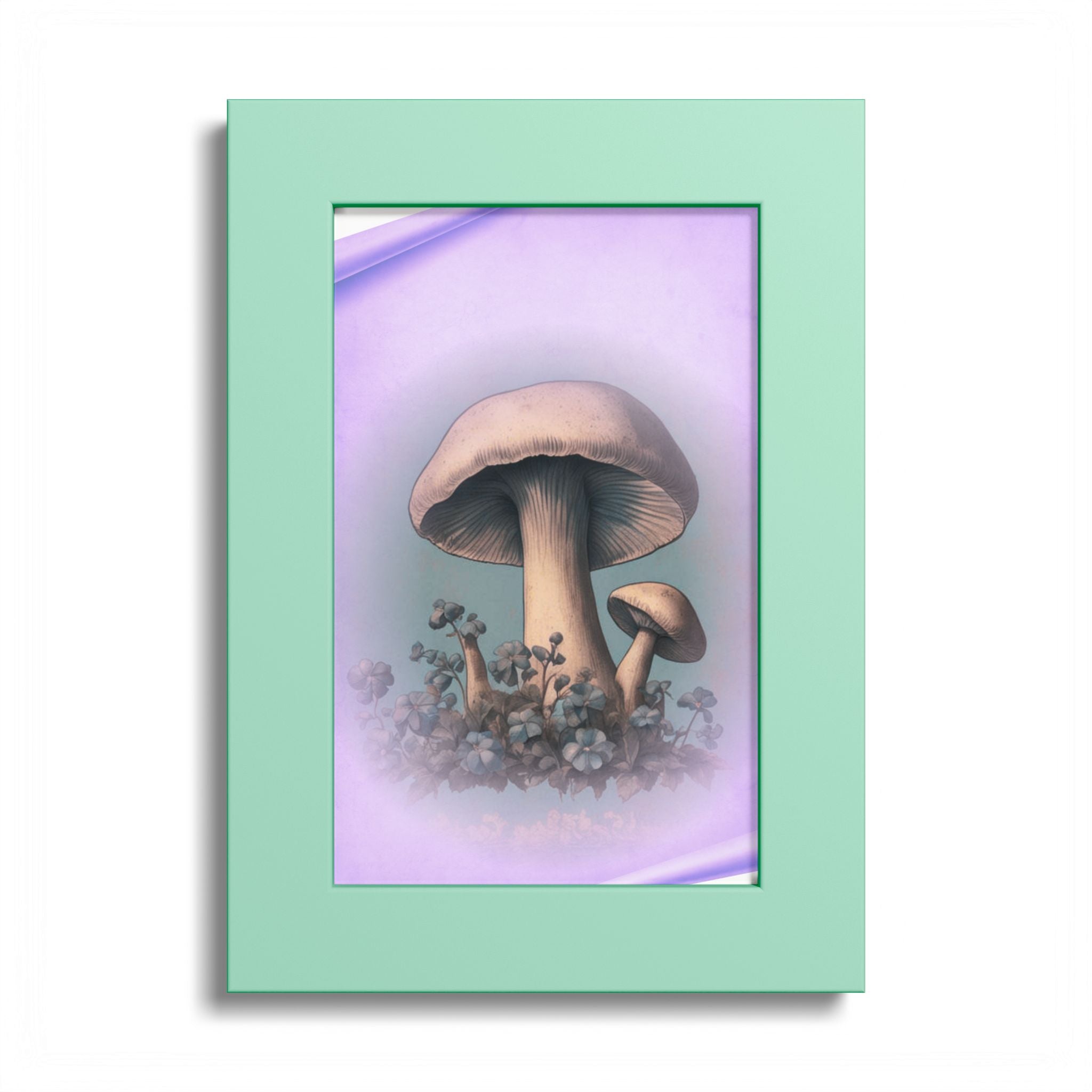 Mushroom Art Poster — Vintage Botanical Print with Colored Frame