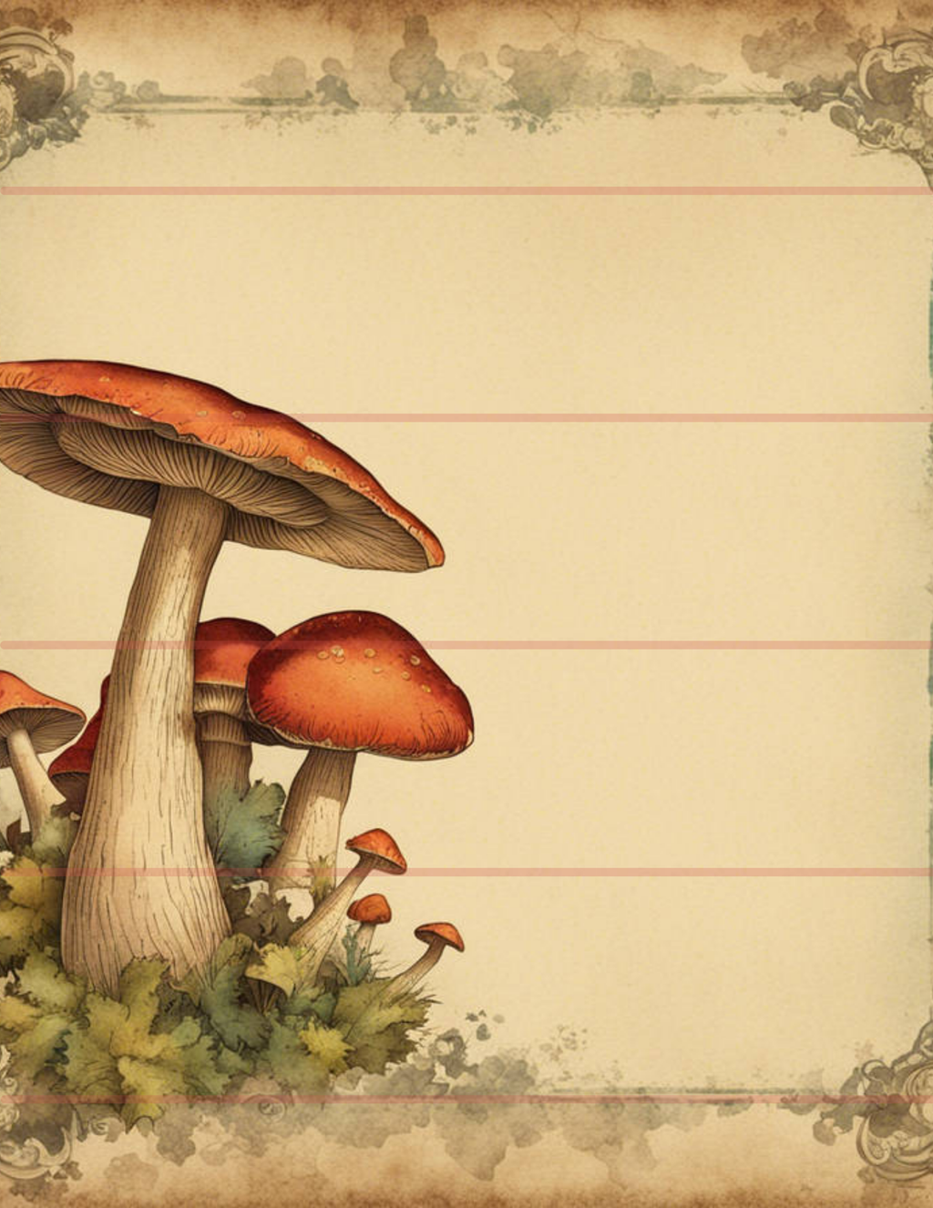 Vintage Mushrooms Notebook-Printable PDF