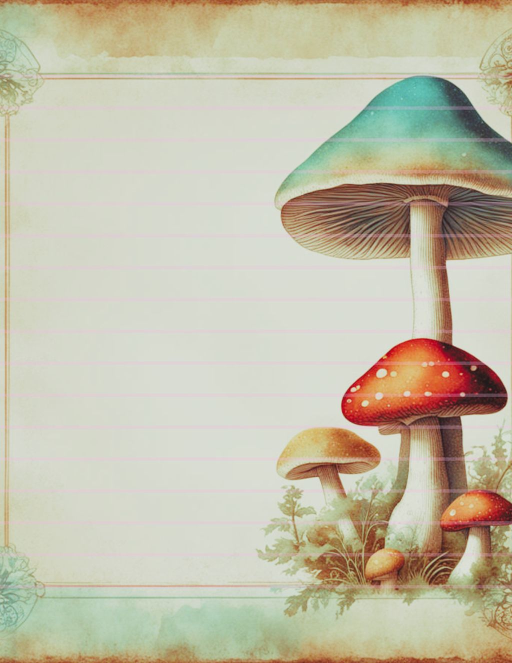 Vintage Mushrooms Notebook-Printable PDF